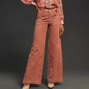 Anthropologie Pilcro 25 NWT The Gwen Wide-Leg Corduroy Pants Jeans Rusty Rose